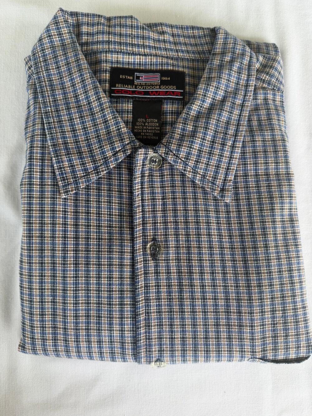 Outdoor Lumberjack Colo Wear 100%Cotton Men's Navy/Khaki Plaid Short Sleeve L